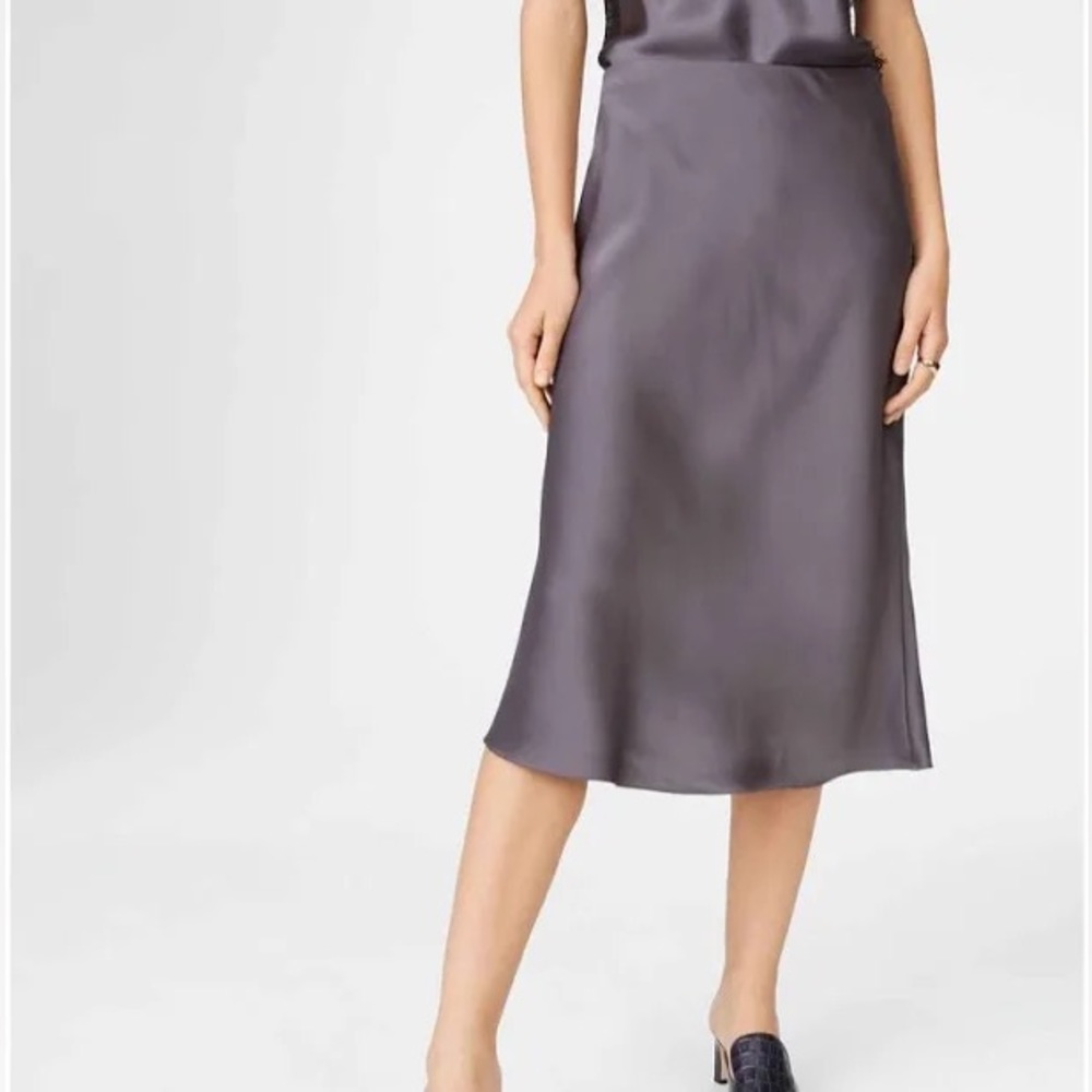 Club Monaco Charcoal Gray Satin Midi Skirt